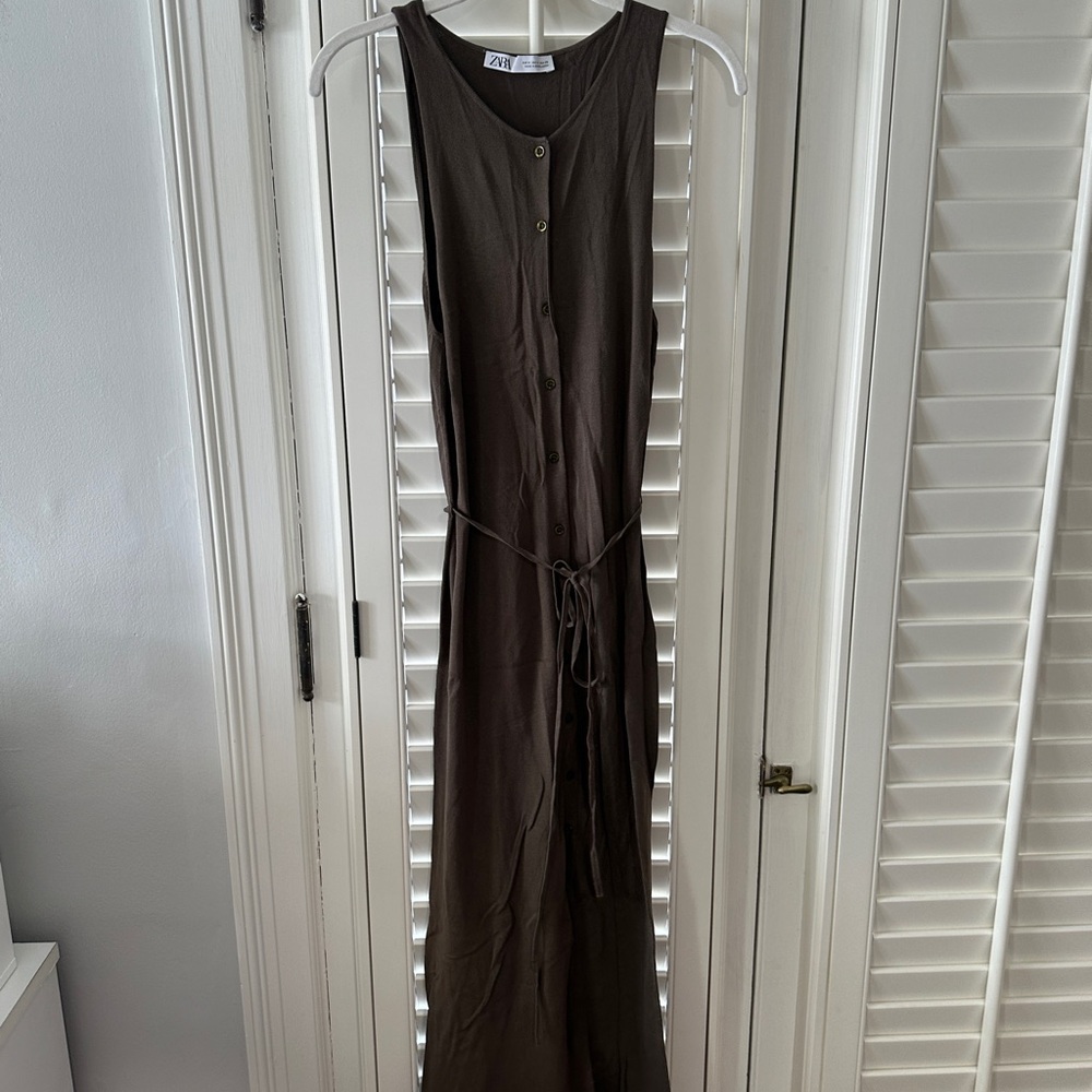 Zara Brown Button-Down Maxi Dress